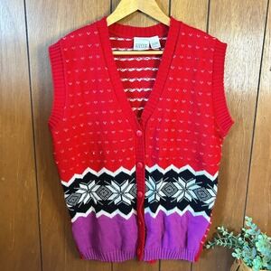 Laura‎ Gayle Womens Sweater Vest Size L Red Knit Acrylic Sleeveless Winter